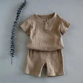 Summer Children's Clothing Set for 0-7Y Boys & Girls Cotton Linen Muslin Suit T-shirt Tops + Shorts 2pcs Baby Loungewear Outfit