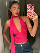 Weird Puss Scarf Tank Tops Women Backless Irregular Summer Trend Hottie Hipster Trend Sexy Wild Classic Streetwear Basic Vest