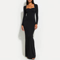 Mia Muse Women's Dresses Winter Simple Elegant Plain Long Sleeve Sweetheart Neck Long Wrap Party Dresses