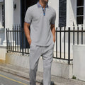 2025 new men's summer trend two-piece waffle collar short sleeve pants Business casual loose short sleeve + pants suit