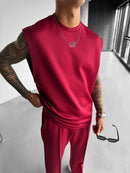 2025 Men's casual sleeveless crewneck suit, summer fashion all-match wide-leg pants trend sports street T-shirt two-piece set