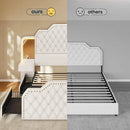 Queen Size 53” Tall Platform Bed Frame with 4 Storage Drawers Built in Charging Station & LED Bedroom White Headboards Under Bed