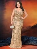 XUIBOL Plus Size  Elegant Sequin Evening Dress Long 2024 Women Mermaid Formal Deep V-neck Prom Luxury Wedding Party Dresses