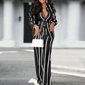 Plus Size 5XL VONDA Women Pants Sets 2024 Matching Sets Vintage Striped Shirt Trouser Casual Two-Piece Sets Office Lady Suits