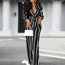 Plus Size 5XL VONDA Women Pants Sets 2024 Matching Sets Vintage Striped Shirt Trouser Casual Two-Piece Sets Office Lady Suits