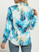 Women's Elegant Marble Print Long Sleeve Work Shirt  Spring & Summer Long Sleeve Tops