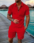 2025 Trend Men Streetwear Fashion Half Zip Polo Shirts+shorts 2 PCS Sets Men's 3D Digital Print Casual Suit New Male Tracksuits