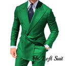 Double Breasted Men's Suit Wide Peak Lapel Wedding Grooms Tuxedos 2 Pieces Business Men Suits