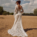 Bohemia Vintage Wedding Dresses For Women 2024 V-Neck Backless Bridal Gowns Flare Sleeves Lace Robe Vestidos De Novia Customized