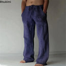 2025 Men's Cotton Linen Pants Oversized Jogger Sweatpants Casual Flower Print Plus Size Loose Wide Leg Pants Men Casual Trousers