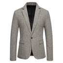 Classic Men's Casual Blazer Jackets SIngle Button Vintage Check Suit Coat Male Khaki