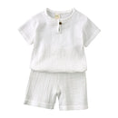 2-8 Years Children Casual Suit Kids Muslin T Shirt Shorts Pajamas Boy Girl Green White Tops Bottoms Summer 2 Pcs Clothing Set