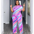 2 Piece Women Sets 2024 New Arrival Plus Size Summer Matching Sets Print Two Pieces Sets Top Pants Suits Outfits Clothing