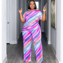 2 Piece Women Sets 2024 New Arrival Plus Size Summer Matching Sets Print Two Pieces Sets Top Pants Suits Outfits Clothing