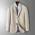 Spring Autumn Men's Blazer Thin Section Slim Fit Plaid Jacquard Casual Suit Jacket Gray Blue Beige Coat Costume Homme