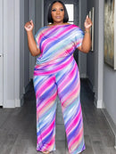 2 Piece Women Sets 2024 New Arrival Plus Size Summer Matching Sets Print Two Pieces Sets Top Pants Suits Outfits Clothing