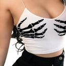 S-3xl Ladies Summer Camisole Bodycon Crop Top Hand Print Gothic Sexy Close Fit Low Cut Camisole Clubwear Four Colors Tank
