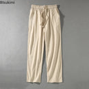 Plus Size 8XL 9XL Pants Men's Solid Cotton Linen Loose Casual Trouser Fashion Drawstring Straight Joggers Vintage Sweatpants Men