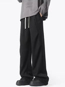 New Korean Fashion Pleated Wide-leg Sweatpants For Men Hip Hop Solid Color Baggy Pants Y2K Streetwear Gray Straight Trousers