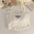 Women Embroid Letter Tank Tops With Bra Pad Casual Camis Y2K Crop Tops For Women Shoulder Belt Iron Ring Tank Tops