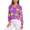 Bright Flower Power Blouse Retro Hippy Flowers Trendy Printed Blouses Female Long Sleeve Casual Shirts Spring Oversized Clothing