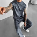 2025 Men's casual sleeveless crewneck suit, summer fashion all-match wide-leg pants trend sports street T-shirt two-piece set