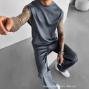 2025 Men's casual sleeveless crewneck suit, summer fashion all-match wide-leg pants trend sports street T-shirt two-piece set