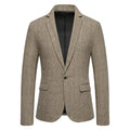 Classic Men's Casual Blazer Jackets SIngle Button Vintage Check Suit Coat Male Khaki