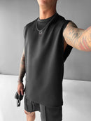 2025 Men's casual sleeveless crewneck suit, summer fashion all-match wide-leg pants trend sports street T-shirt two-piece set