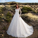 European American Style Women's White Dress Lace Embroidered Evening Dress 3/4 Sleeves Off-shoulder Bridal Gown Long