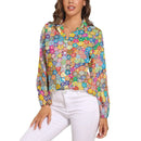 Bright Flower Power Blouse Retro Hippy Flowers Trendy Printed Blouses Female Long Sleeve Casual Shirts Spring Oversized Clothing