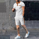 2025 new fashion trend summer men's waffle short-sleeved shorts two-piece full matching business and leisure suit