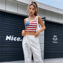 Gothic Punk New 2024 USA Flag Crop Top Sexy Backless Tank Slim Women's Mini Vest Summer Y2k Clothes Short White Camisole E-girls