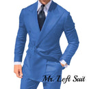 Double Breasted Men's Suit Wide Peak Lapel Wedding Grooms Tuxedos 2 Pieces Business Men Suits