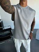 2025 Men's casual sleeveless crewneck suit, summer fashion all-match wide-leg pants trend sports street T-shirt two-piece set