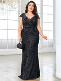 XUIBOL Plus Size  Elegant Sequin Evening Dress Long 2024 Women Mermaid Formal Deep V-neck Prom Luxury Wedding Party Dresses
