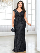 XUIBOL Plus Size  Elegant Sequin Evening Dress Long 2024 Women Mermaid Formal Deep V-neck Prom Luxury Wedding Party Dresses