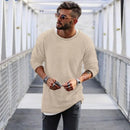 2023 Spring Men's Casual Solid Color Fashion Knitted Shirt O Neck Long Sleeve Knit Pullover Loose Soft Sweater Coats Men Tops