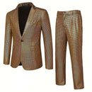 Men's Plaid Sequins Suit Wedding Ceremony Party Performance Dress Two-piece Suit