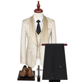Men High Quality Wedding Jacquard Suits Fashion Male Business Social Dance Party Dress Blazers and Pant with Vest
