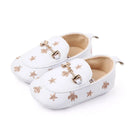 PU Leather Baby Shoes Embroidered Stars Christening Baptismal Moccasins Infant Boys Girls Slip-On Peas Shoes Walking Shoes 0-18M