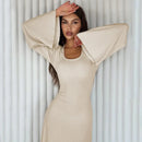 Fashionable Loose-Fit Long Sleeve Dress Women's Autumn 2024 U-Neck Back Strap Cross-Border European And American Style