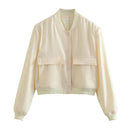 Women Fashion With Pockets Bomber Jacket Coats Vintage Long Sleeve Front Button Casual Female Outerwear Chic Tops