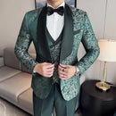 Men High Quality Wedding Jacquard Suits Fashion Male Business Social Dance Party Dress Blazers and Pant with Vest