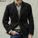 2025 Autumn Winter Men's Coat Jackets Corduroy Casual Suits With Shoulder Pads Fashion Lapel Long-Sleeved Solid Jacket Models