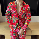 Nostalgia Style Suit 2-Piece, Men's Fashion Casual Suit Jacket & Trousers, Red & Black Available Blazer +Pants M-5XL