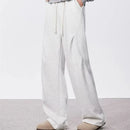 New Korean Fashion Pleated Wide-leg Sweatpants For Men Hip Hop Solid Color Baggy Pants Y2K Streetwear Gray Straight Trousers