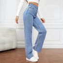 2024 New Cross-Border European American High-Waisted Straight-Leg Denim Jeans For Women Amazon Long Style NK331