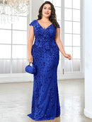 XUIBOL Plus Size  Elegant Sequin Evening Dress Long 2024 Women Mermaid Formal Deep V-neck Prom Luxury Wedding Party Dresses