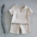 Summer Children's Clothing Set for 0-7Y Boys & Girls Cotton Linen Muslin Suit T-shirt Tops + Shorts 2pcs Baby Loungewear Outfit